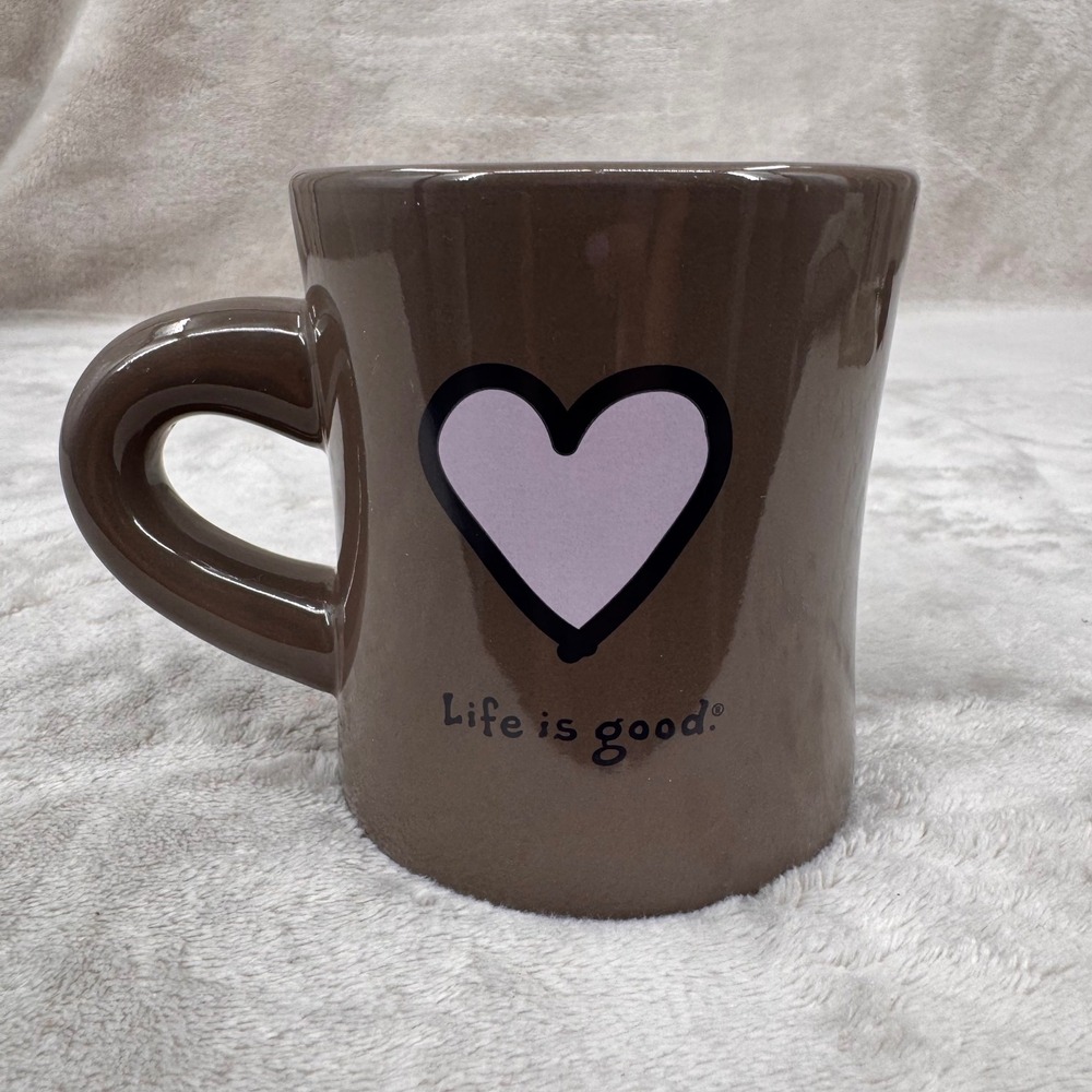 Life is Good Brown Heart Ceramic Coffee Mug Do What You Like Mantra